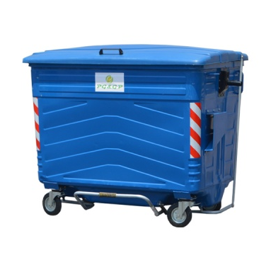 the galvanized garbage container with wheels. the galvanized garbage container with wheels.